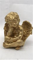 Concrete Angel Cherub Figure - Painted Gold