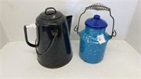 (1) enameled coffee pot (1) enameled cream can