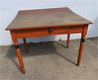 Antique Rustic Drop Leaf Table, 1 Drawer, 1 Pop-up