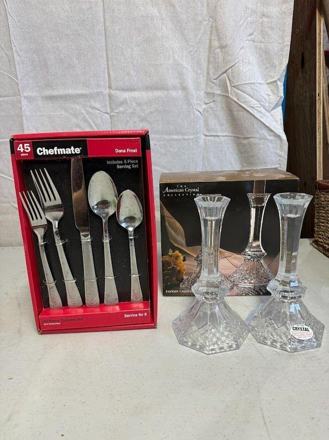 New Chefmate Flatware Set & Candlestick Holders