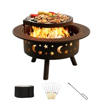 DOINUO Outdoor Wood Burning Fire Pit with Grill Gr