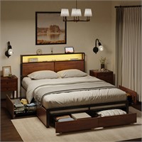 HAUSOURCE Queen Bed Frame with Storage Headboard a