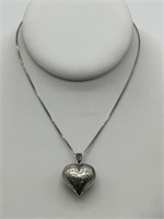 Sterling Silver Vintage Etched Heart Necklace