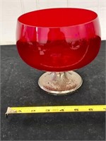 GORHAM mid century ruby red compote sterling base
