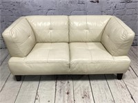 Mid Century Style White Leather Love Seat