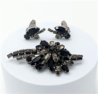 Brooch And Earring Set Onyx And Smokey Crystals