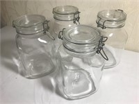 Lot of 4 FV Italy Glass Hinged Jars / Canisters