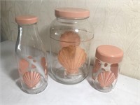 Lot of 3 Peach Colored Beach Shell Jars