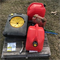 Jerry cans, oil drain pan, funnels