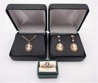 (3)-PIECE 10k YELLOW GOLD CAMEO COLLECTION