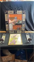 Mirror candle holders & framed butterfly