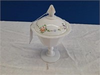 Hand Painted Milk Glass Candy Dish W/ Lid