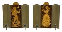 (2)MJOLBY INTARSIA FIGURAL MARQUETRY WALL SCONCES