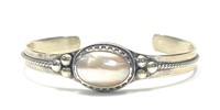 Sterling silver cuff bracelet with bezel set
