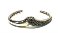 Sterling silver marcasite cuff bracelet,