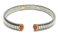 Stainless steel cuff bracelet with 14K yellow
