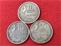1950,1955,1951 10 Francs France Foreign Coins