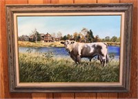 Oil on Canvas by Strine, Bull by Lake
31” by 42”