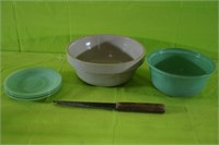 Crock Bowl, Jade Plates & Butcher Knife