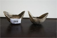 Pair of metal ingots with Chinese characters,