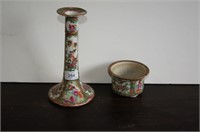 Canton ceramic gilt ground candlestand