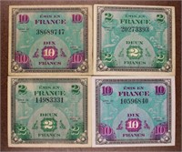 Lot of 4 WWII Ally Military Currency