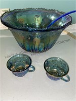 Vintage Indiana carnival glass punch bowl 12 cups