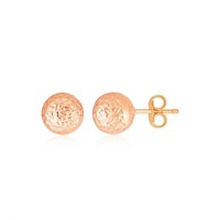 14k Rose Gold Crystal Cut Texture Ball Earrings