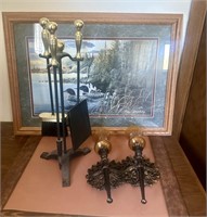Loon framed print (218/5000),  fireplace tools,