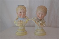 Large Pair of Antique Bisque Porcelain Busts of