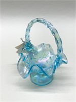 Fenton Blue Carnival Glass Twisted Handle Basket
