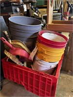 (2) Totes, Various Buckets and Dustpans