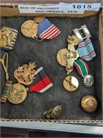 BOX OF MILITARY PINS AND MEDALS