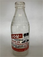 One Pint Ceramic Label Advertising Milk Bottle -