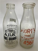 Pair of Ceramic Labeled Bottles. Ark Fruit Drinks