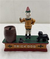 Trick Dog cast iron mechanical coin bank 7in