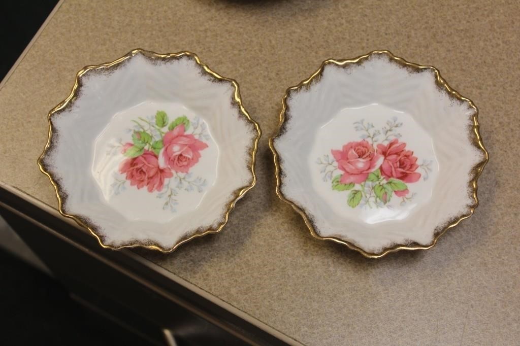 Pair of Bell Bone China Rose Dishes