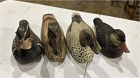 Group of Four Carved Wood Ducks