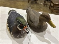 Two Carved Signed Wood Ducks