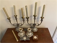 Lot of Silver Plate Candelabras & Candles