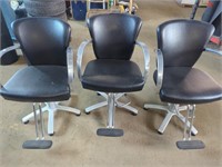 Three Black Hydraulic Salon Styling Chairs