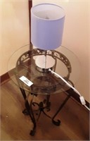 Wrought iron glass top  table w/ 12 inches lamp