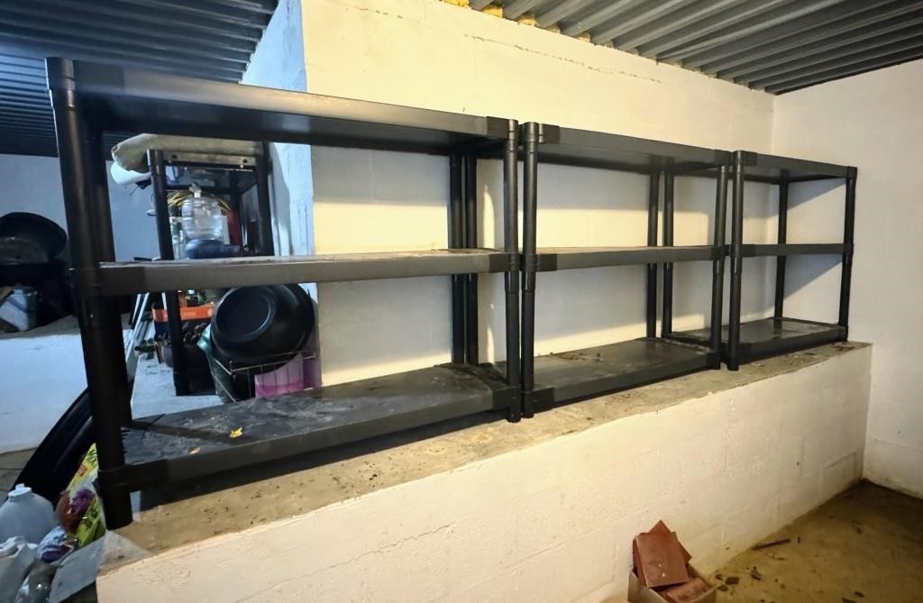 (3) 4ft Shelving Units, plastic