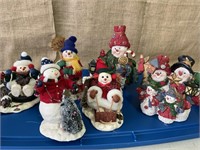 Tote of resin snowmen and "snow", 7-9 inches tall