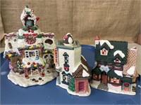 Christmas village toy store, theater, coffee shop