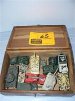 CEDAR BOX FILLED WITH METAL TOY TANKS