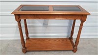 OAK HALL TABLE WITH GLASS INSERTS