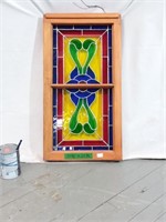 Fenêtre en bois avec vitraux, 13x25po