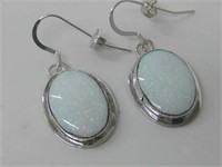 Sterling Silver Opal Earrings Hallmarked