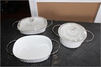Corning ware dishes with holder
